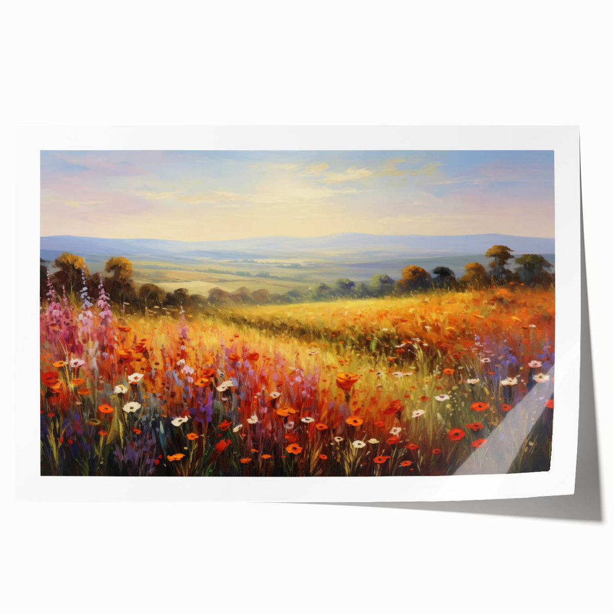 Vibrant rolled canvas showcasing a serene landscape garden design, perfect for home decor. Features lush greenery and colorful flowers, ideal for nature lovers.