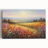 Stretched canvas artwork showcasing a vibrant landscapes and gardens design, featuring lush greenery and colorful flowers, ideal for brightening home décor.