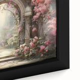 Framed canvas wall art showcasing a vibrant landscape garden design, featuring lush greenery and colorful flowers, ideal for home decor enhancement.