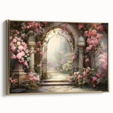 Framed canvas wall art showcasing a serene landscape design with vibrant colors and gold accents, perfect for enhancing home decor and adding elegance to any room.