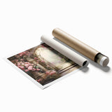 Vibrant rolled print of a serene landscape garden design showcasing lush greenery and delicate flowers, perfect for home decor or art collection.