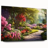 Acrylic glass wall art collection showcasing a vibrant landscape garden design in a side view. The piece features rich colors and intricate details, perfect for enhancing home decor. Ideal for nature lovers, this artwork adds a touch of elegance to any interior space.