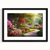 Framed wall art collection showcasing a vibrant landscape and garden design with a black mat, ideal for home decor and interior design enthusiasts.