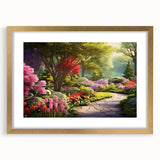 Framed wall art collection featuring an elegant landscape garden design with a gold mat and frame, enhancing any interior decor with a touch of sophistication.