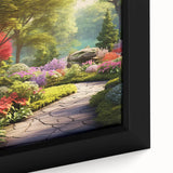 Framed canvas artwork showcasing a vibrant landscape garden design with rich colors and intricate details, perfect for home decor or art collection.