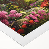 Rolled canvas artwork showcasing a vibrant landscape garden design, featuring lush greenery and colorful flowers, ideal for enhancing any living space decor.