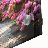 Close-up of a vibrant acrylic wall art piece showcasing a colorful landscape and garden design, highlighted by rich textures and intricate details, perfect for home decor.