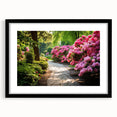 Framed wall art featuring a contemporary landscape design, showcasing vibrant colors and intricate details, set against a sleek black frame with a mat, ideal for home decor.