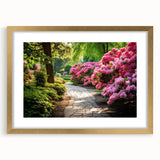 Elegant wall art collection featuring a gold-framed landscape garden design with a mat, showcasing vibrant colors and intricate details, perfect for home decor accents.