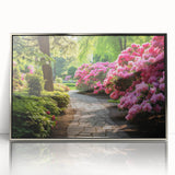 Framed acrylic wall art collection showcasing a vibrant landscape garden design with silver accents, ideal for modern home decor and enhancing interior aesthetics.