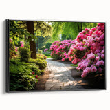 Framed wall art featuring a modern landscape garden design with vibrant colors, displayed in a sleek black frame, showcasing an elegant side view perfect for home decor.