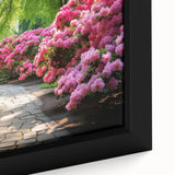 Framed close-up of a vibrant floral landscape wall art piece showcasing intricate details and rich colors, perfect for enhancing home decor aesthetics.
