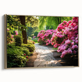 Framed wall art collection featuring a stunning landscape garden design with vibrant colors and gold accents, displayed from a side view, perfect for home decor.