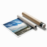 Vibrant rolled print showcasing a modern geyser landscape design, featuring bold colors and intricate details, ideal for home decor and art enthusiasts.