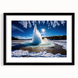 Framed wall art collection featuring a stunning geyser landscape design, set in a sleek black frame with a mat, ideal for modern home decor.