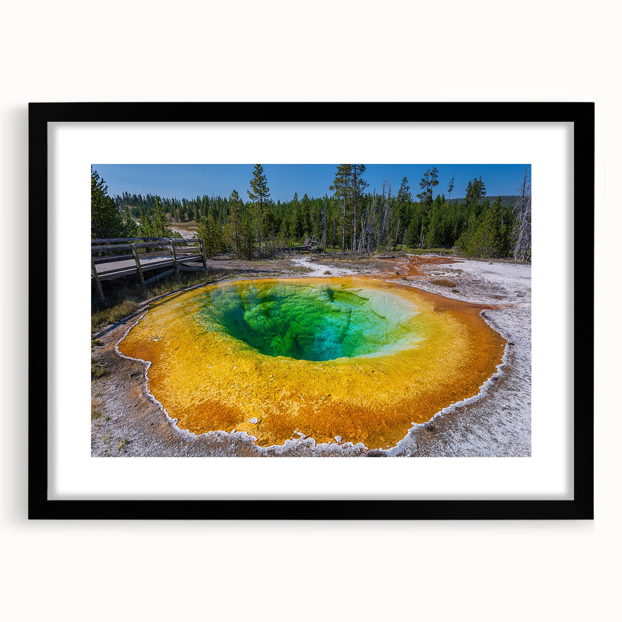 Framed wall art collection featuring a stunning geyser landscape design with a black mat, ideal for modern home decor, showcasing vibrant colors and intricate details.