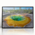 Framed acrylic wall art showcasing a vibrant geyser design, featuring bold colors and intricate details, perfect for enhancing modern home decor.