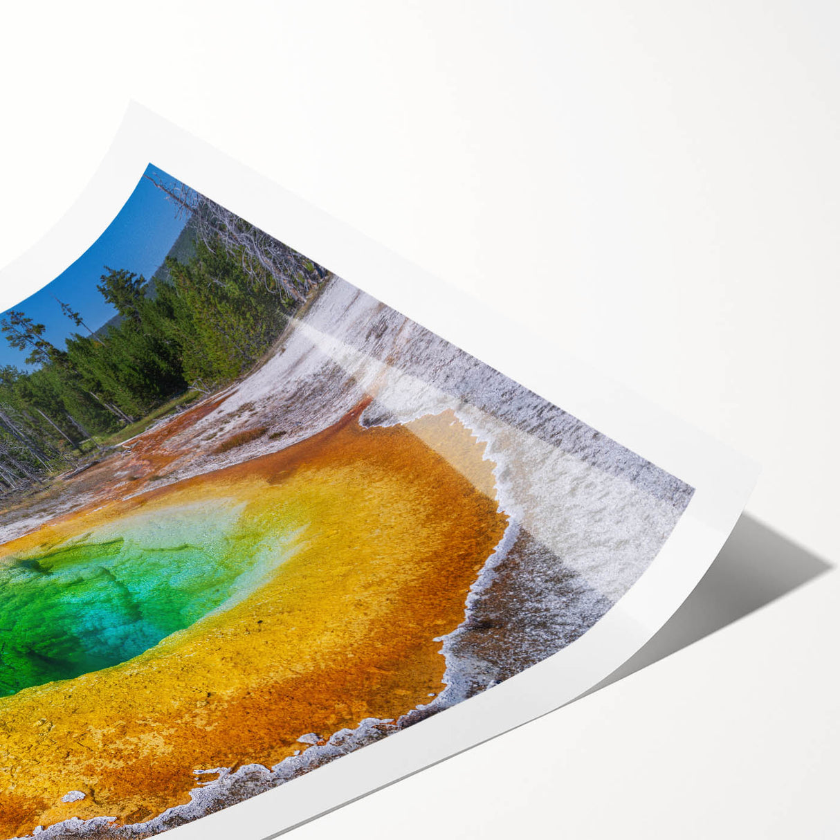 Stunning geyser landscape wall art print showcasing vibrant colors and intricate details, rolled and packaged in a durable tube for easy display and protection. Perfect for enhancing any room with natural beauty.