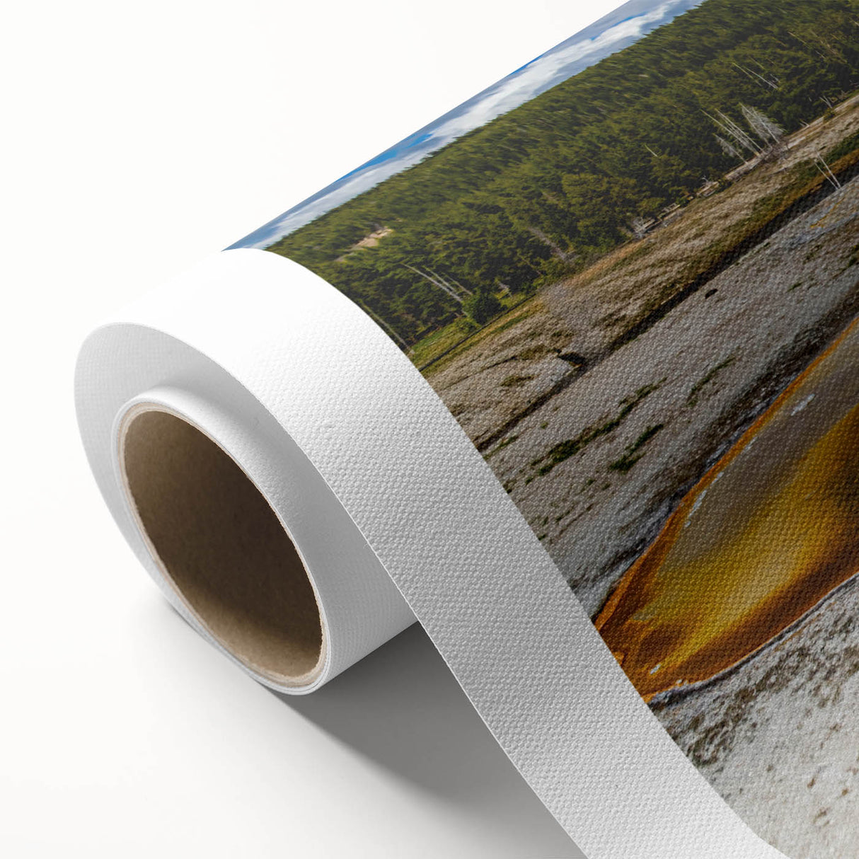 Vibrant rolled canvas wall art featuring a stunning geyser landscape design, showcasing rich colors and intricate details, perfect for home decor enhancement.