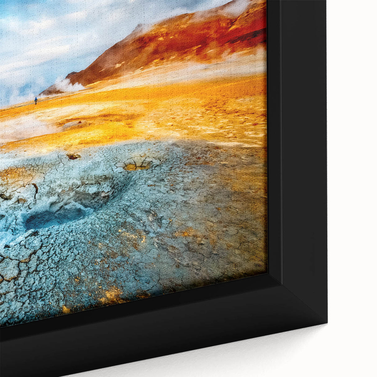 Framed canvas wall art showcasing a vibrant geyser landscape design, featuring rich colors and intricate details, perfect for modern home decor.