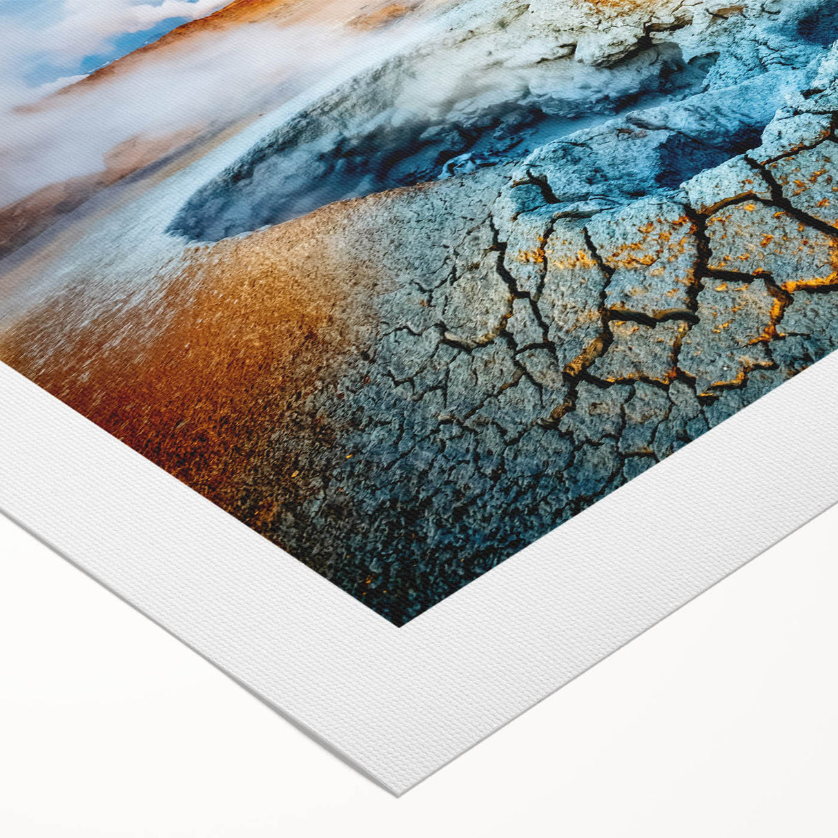 Rolled canvas wall art showcasing a vibrant geyser landscape design, featuring rich colors and intricate details, perfect for enhancing any room decor.