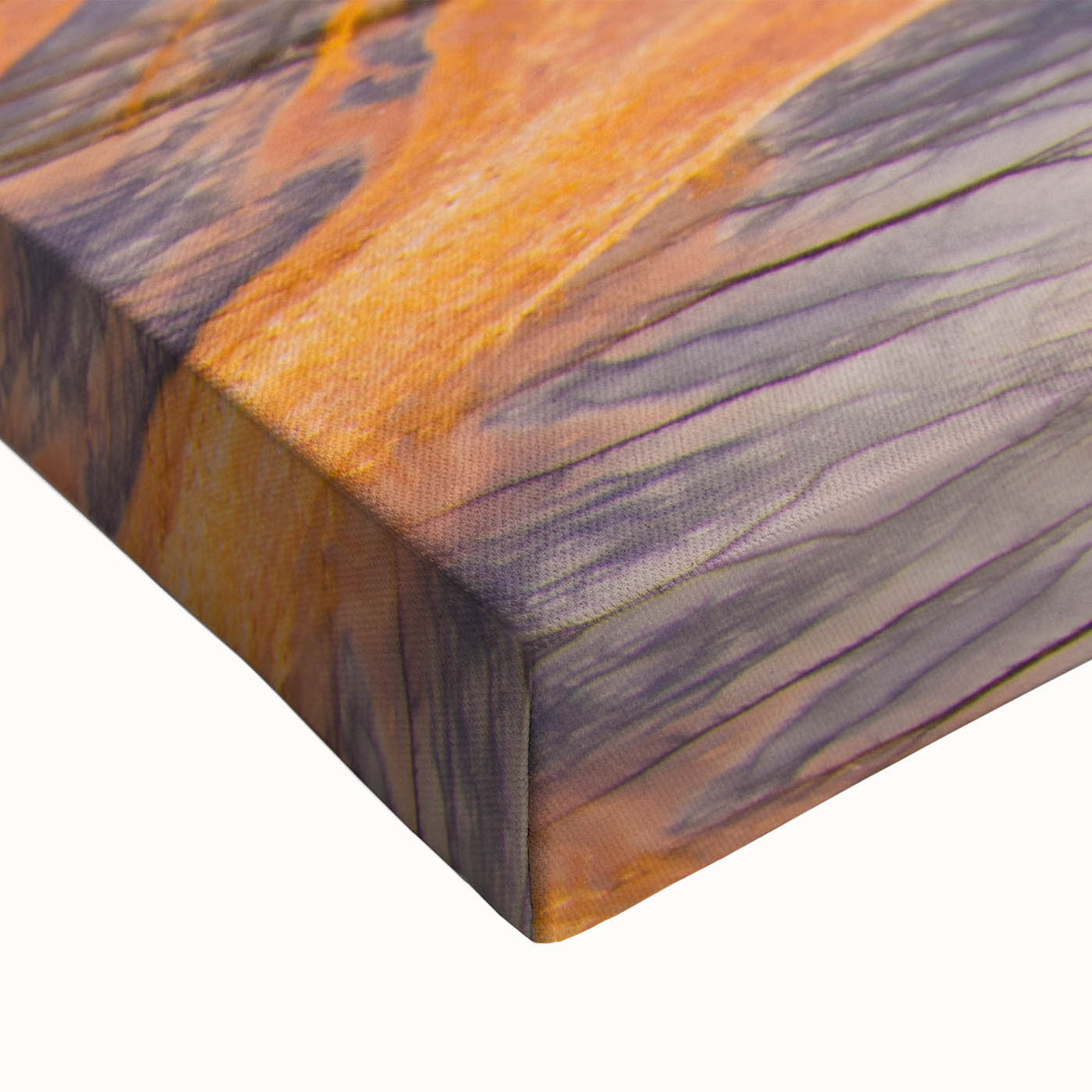 Close-up of a stretched canvas wall art piece showcasing a vibrant geyser landscape design with rich colors and intricate details, perfect for home decor.