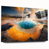 Vibrant acrylic glass wall art showcasing a geyser landscape design, featuring vivid colors and intricate details, perfect for modern home decor.