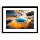 Framed landscape wall art featuring a vibrant geyser design with a matte finish and black frame, ideal for modern home decor or office settings. This striking piece adds a touch of natural beauty and sophistication to any space.