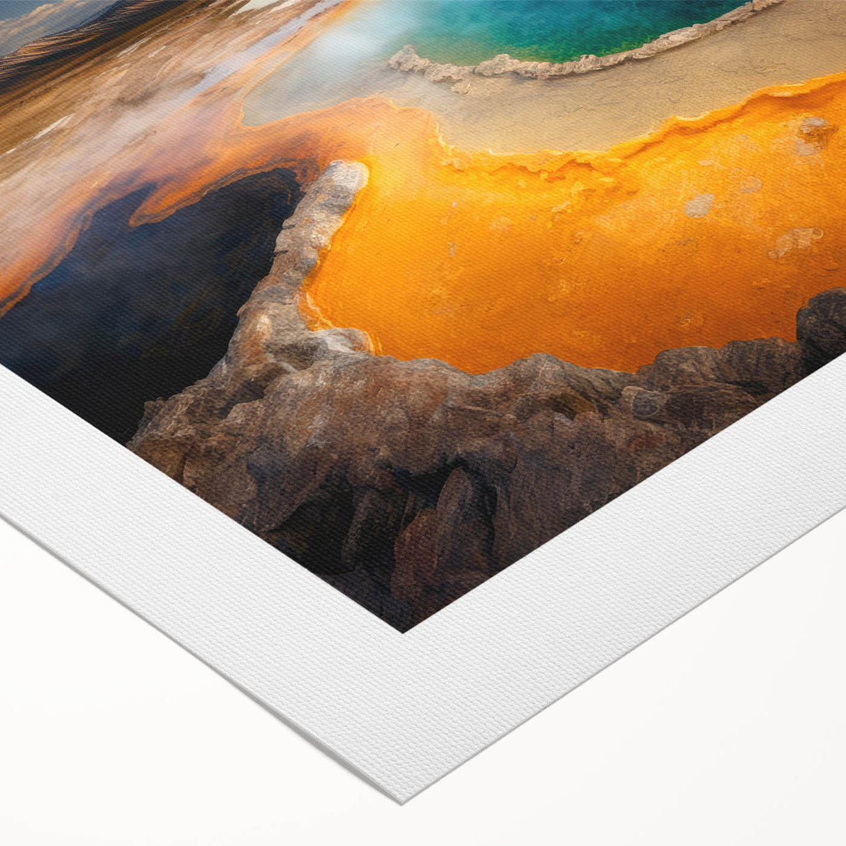 Vibrant rolled canvas art showcasing a stunning geyser landscape design, featuring rich colors and intricate details, perfect for home décor or art collectors.