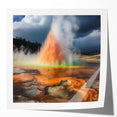 Vibrant wall art collection showcasing a geyser landscape design, printed on glossy paper, ideal for home decor and interior styling. Perfect for adding a touch of nature to any room.