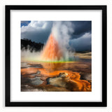 Framed wall art showcasing a stunning geyser landscape design, featuring a sleek black frame and mat, perfect for modern home decor enhancement.