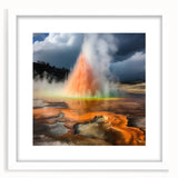 Framed wall art featuring a vibrant geyser landscape design with a white mat, perfect for modern home decor. Ideal for enhancing living spaces with nature-inspired aesthetics.