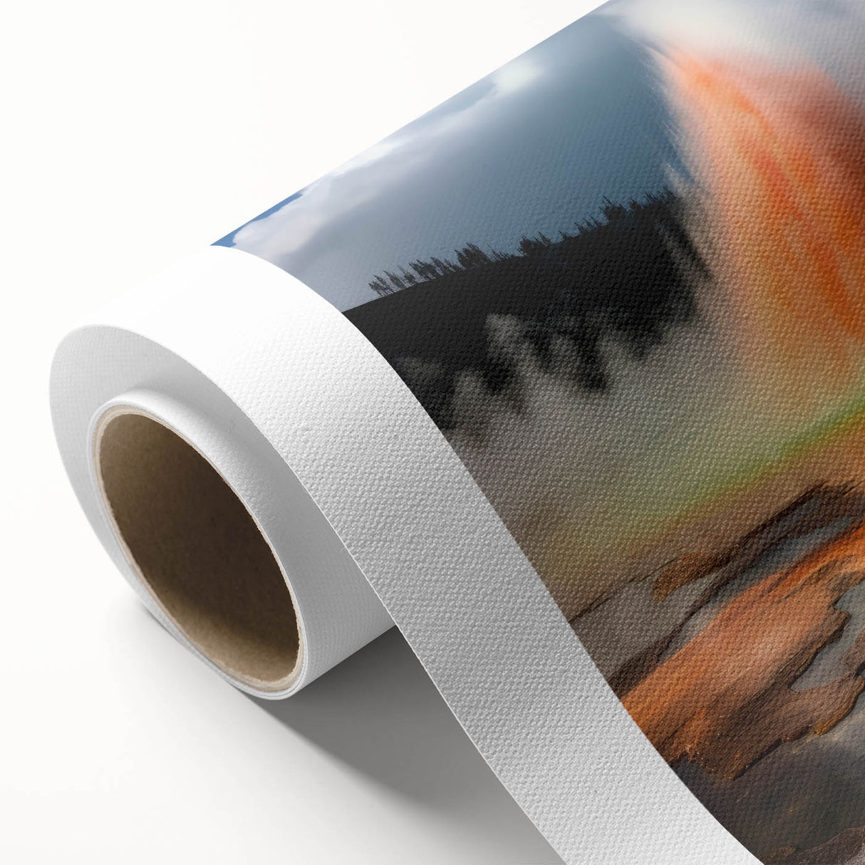 Vibrant rolled canvas wall art depicting a stunning geyser landscape design, showcasing rich colors and intricate details, perfect for home decor enhancement.
