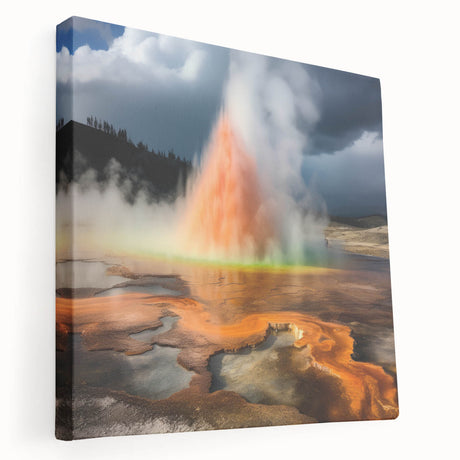 Stretched canvas wall art showcasing a vibrant geyser landscape design, highlighting vivid colors and intricate details, ideal for modern home décor.