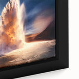 Framed canvas wall art featuring a vibrant geyser landscape design in rich colors, showcasing intricate details and textures, perfect for home decor enhancement.