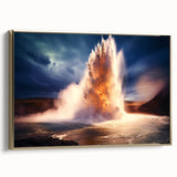 Framed canvas wall art showcasing a stunning geyser landscape design in rich gold tones, perfect for enhancing modern home decor with elegance and style.