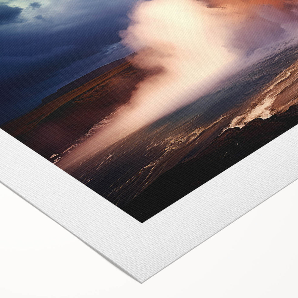 Rolled canvas wall art showcasing a vibrant, abstract geyser design in bold colors, perfect for modern decor. Packaged securely in a protective cardboard tube.