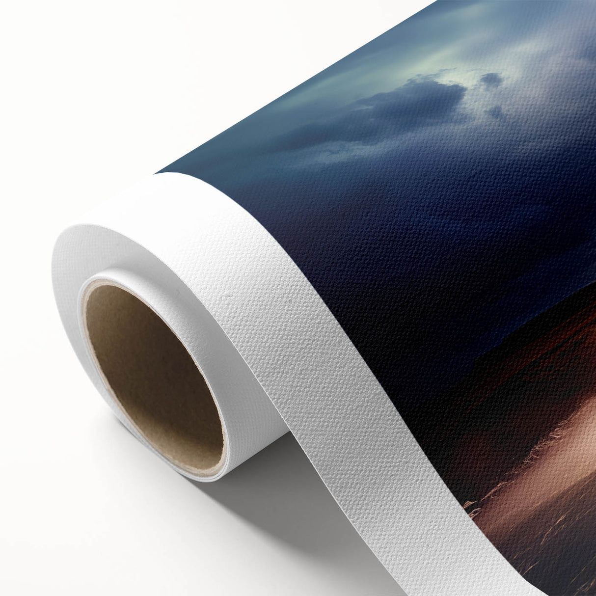 Rolled canvas showcasing a vibrant geyser landscape design with rich colors, ideal for home decor. Packaged securely in a protective tube for safe delivery.