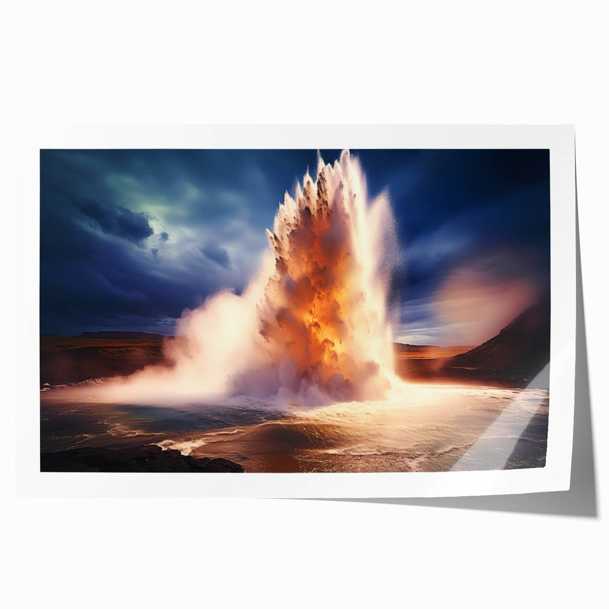 Vibrant rolled canvas art print showcasing a stunning geyser landscape design, featuring dynamic colors and intricate details, ideal for home decor.