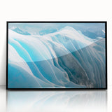 Framed acrylic wall art featuring a stunning glacier landscape design, showcasing vibrant blue and white tones, perfect for modern home decor.
