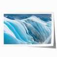 Glacier-themed wall art print showcasing stunning icy landscapes with vibrant blues and whites, beautifully rolled for easy display and shipping. Perfect for modern home decor.