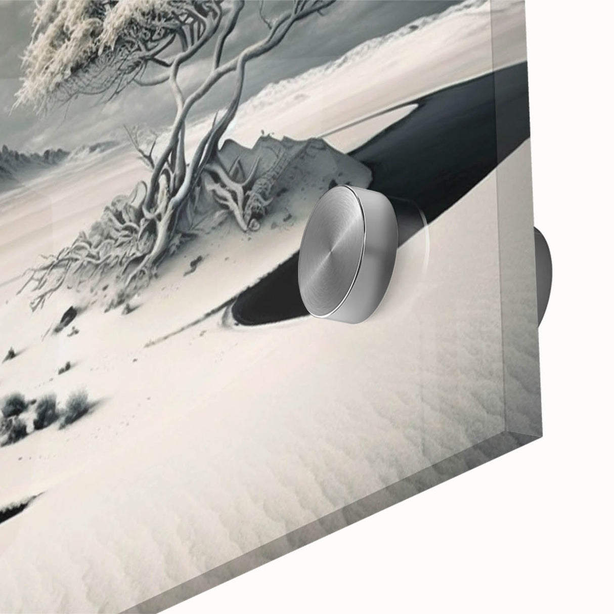 Close-up of a stunning acrylic glass wall art piece showcasing a vibrant glacier landscape, highlighting intricate details and rich colors that enhance any room decor. Perfect for nature enthusiasts and modern interiors.