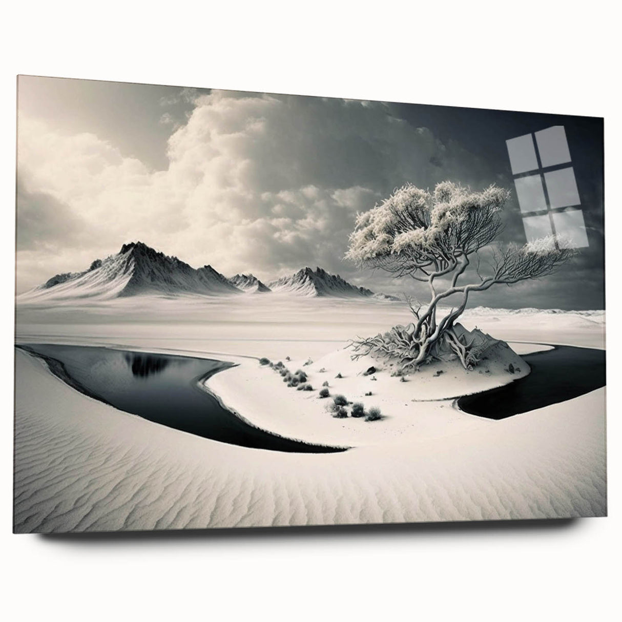 Acrylic wall art featuring a stunning glacier landscape design, showcasing vibrant blue and white colors with a sleek side view, perfect for modern home decor.