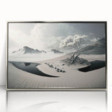 Framed acrylic wall art showcasing a stunning glacier landscape design with silver accents, ideal for modern home decor. Features vibrant colors and intricate details.
