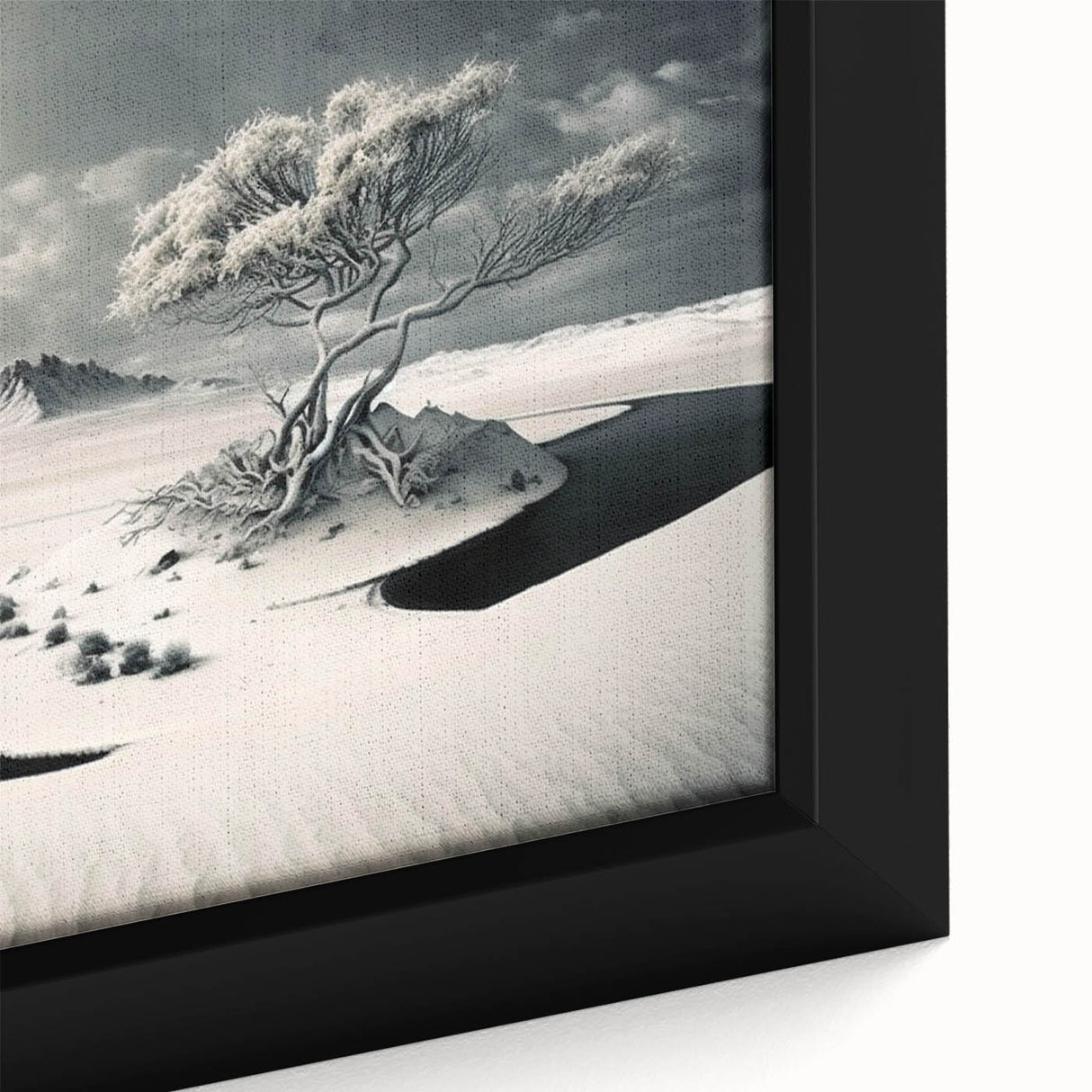 Framed canvas wall art showcasing a stunning close-up of a glacier landscape, highlighting intricate ice textures and vivid blue hues, perfect for home decor.