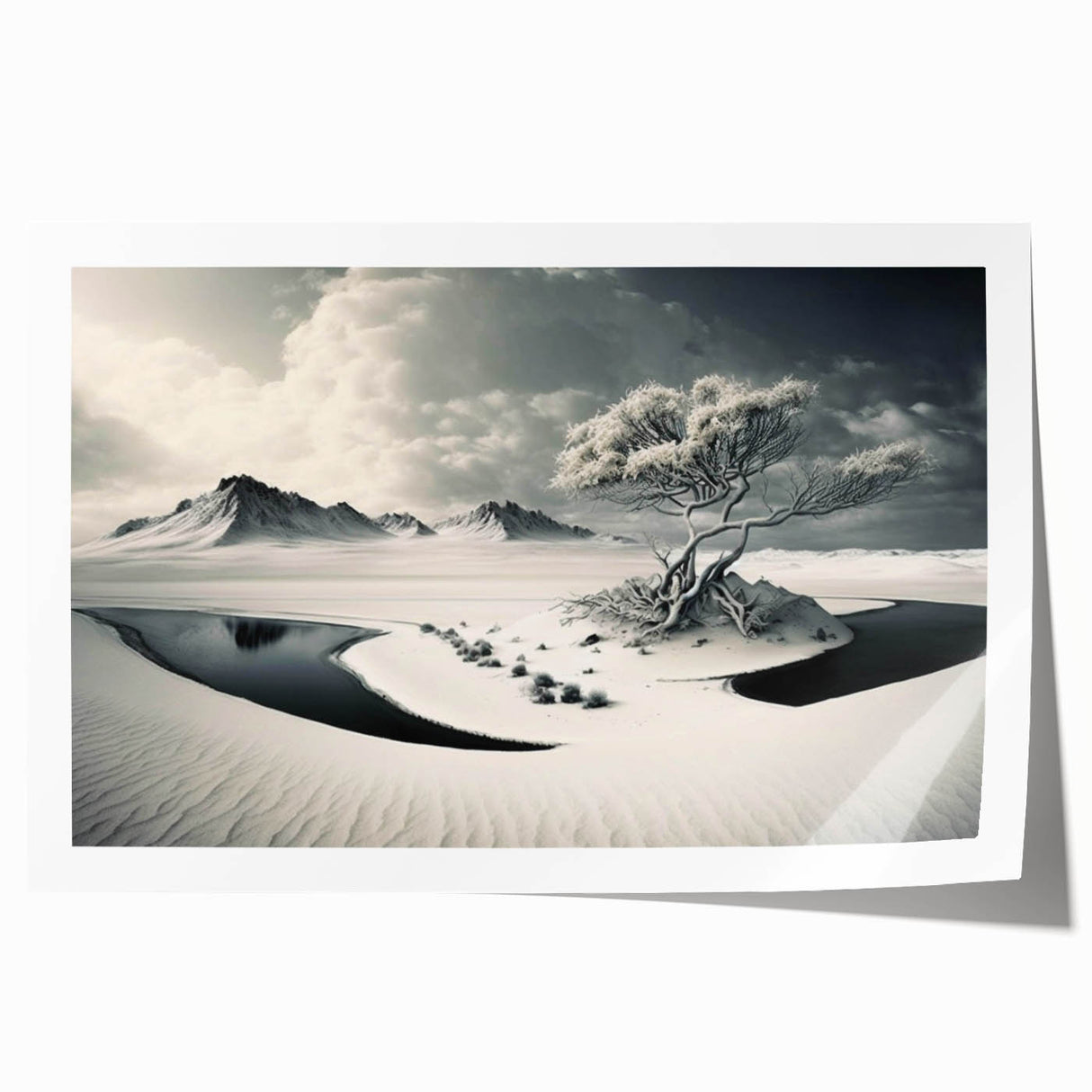 Glacier landscape wall art print showcasing stunning icy blue and white tones, rolled for easy framing and display, perfect for modern home decor.