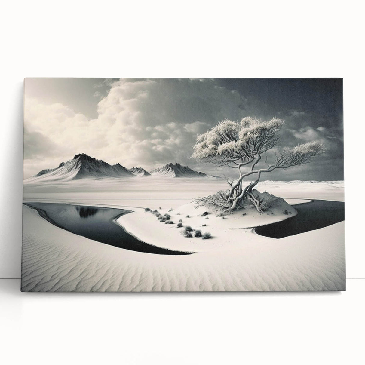 Stretched canvas wall art showcasing a stunning glacier landscape design, featuring vibrant blues and whites, perfect for modern home decor. Ideal for adding a serene touch to living spaces.