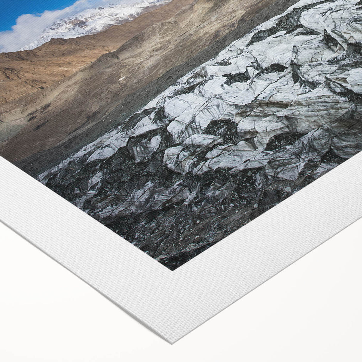 Vibrant rolled canvas wall art showcasing a stunning glacier landscape design with rich blues and whites, perfect for adding a serene touch to any room decor.