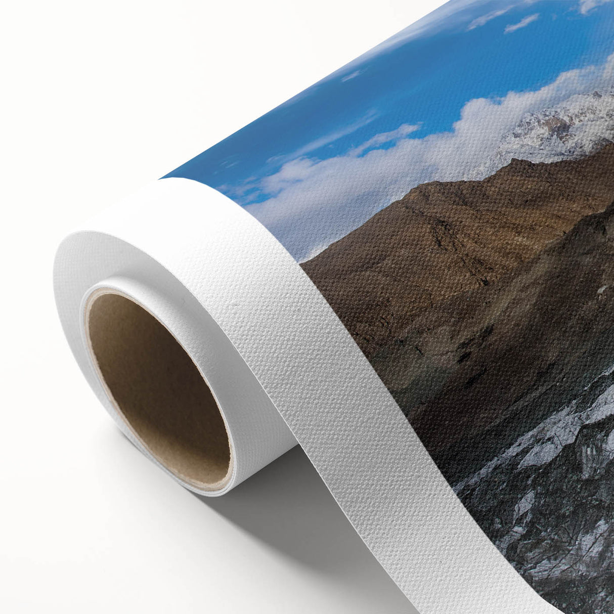 Stunning rolled canvas artwork depicting a majestic glacier landscape, showcasing vibrant blues and whites. Perfect for interior decor, adding a serene, natural touch.