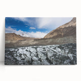 Stretched canvas wall art showcasing a serene glacier landscape design, featuring cool blue and white tones, perfect for modern home decor.